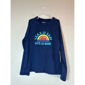 Life is Good Kids Navy Blue Take It Easy Sun Graphic Rash Guard Swim Shirt NWT